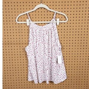 1.STATE Floral Halter Neck Camisole Top White Pink Smocked Keyhole XL NEW